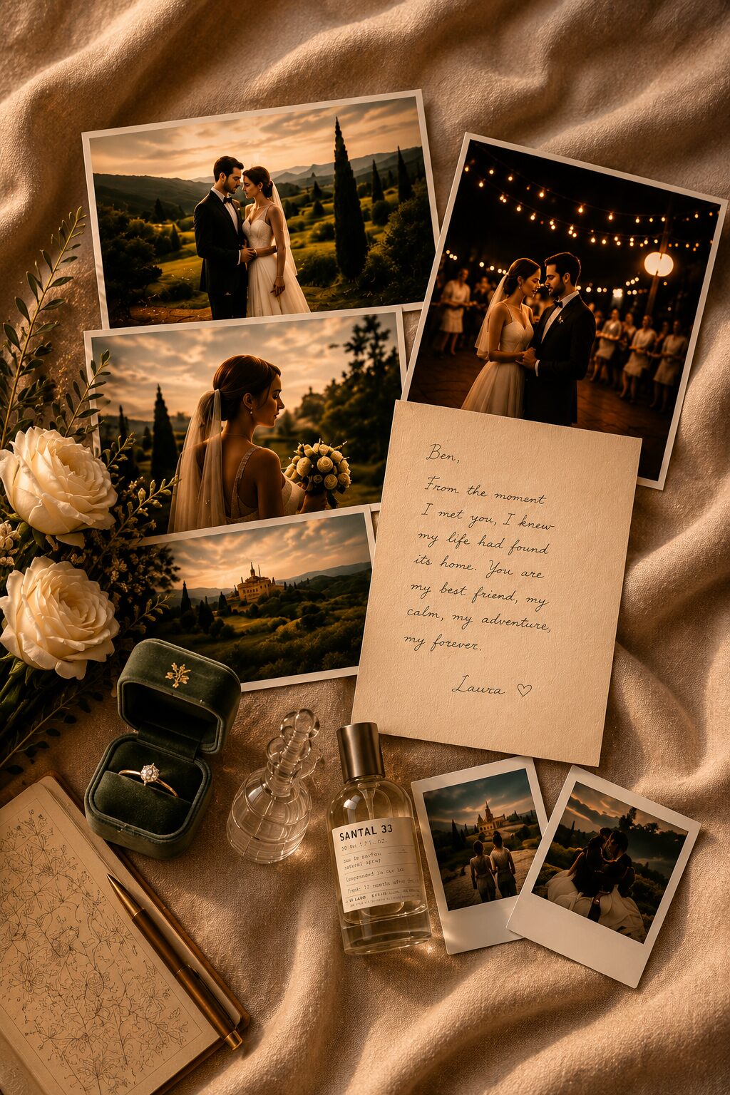 The Story — wedding photos, vows and memories laid out