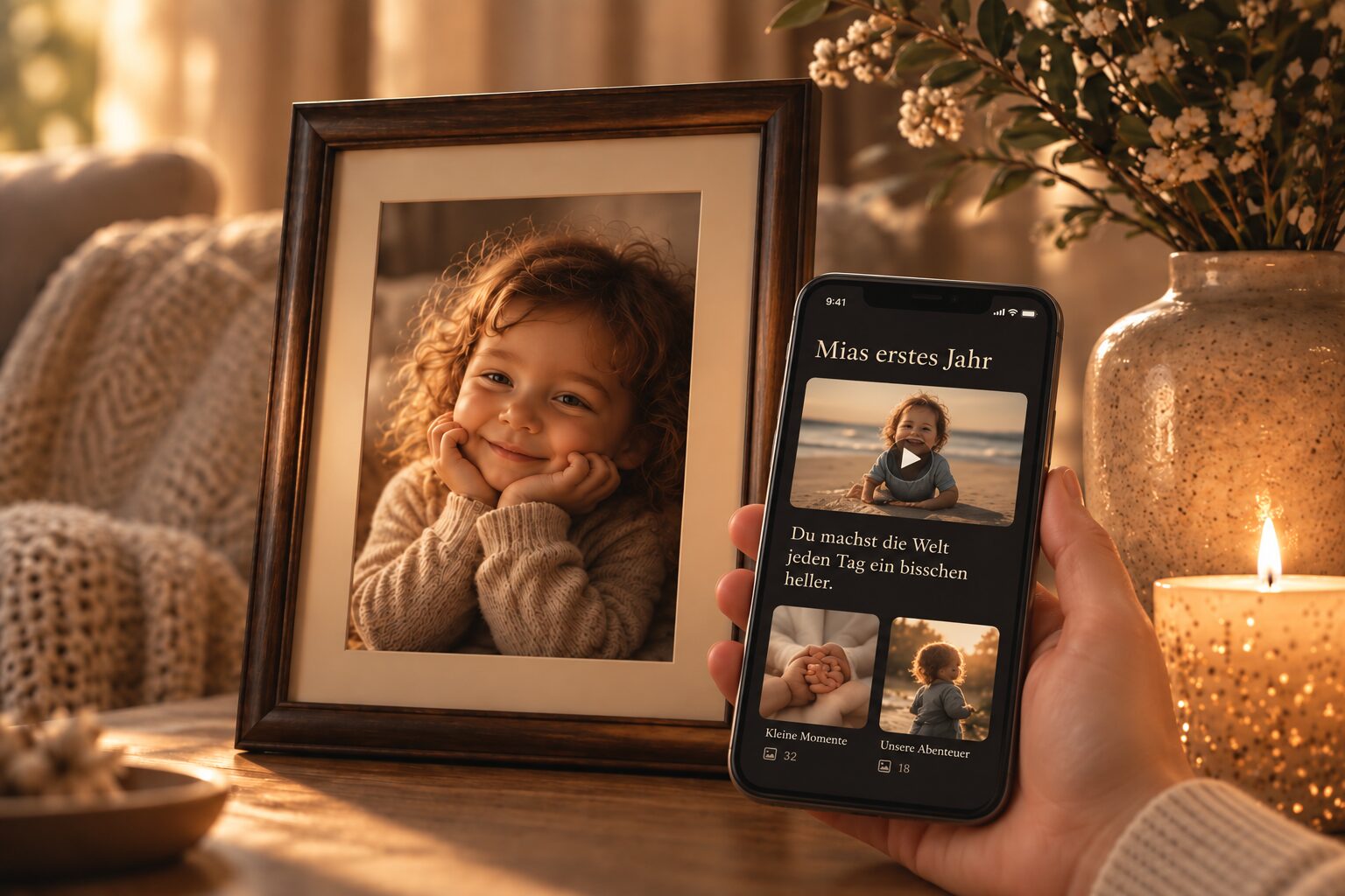 Das geöffnete Memory Portal Mias erstes Jahr auf einem Smartphone